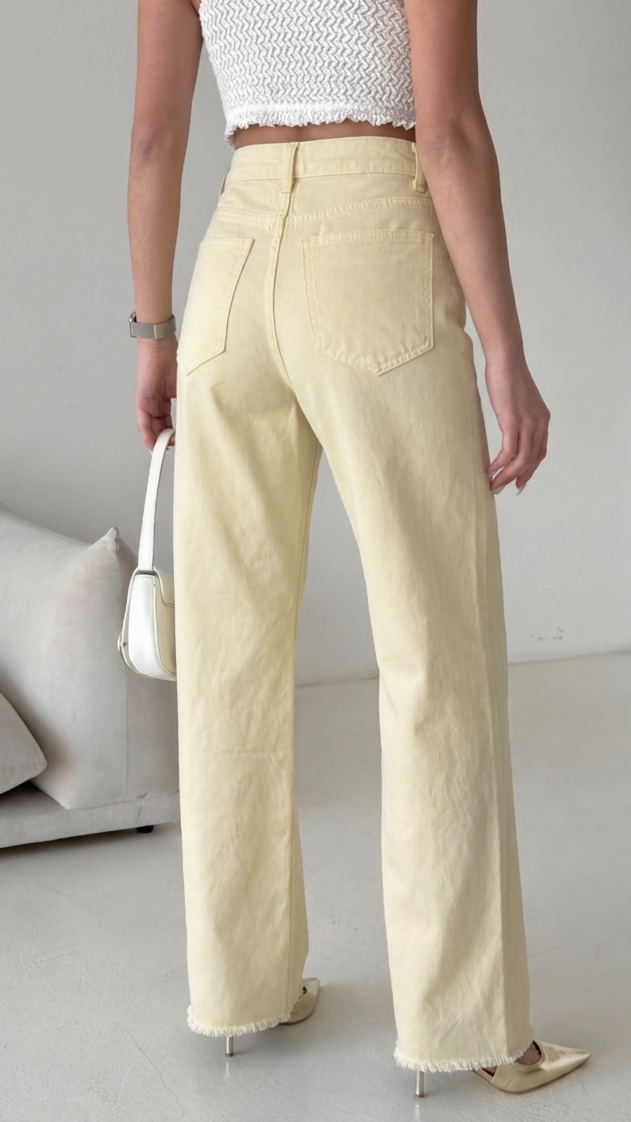 ДАМСКИ ДЪНКИ WIDE LEG В ПАСТЕЛНО ЖЪЛТО - Изображение 2